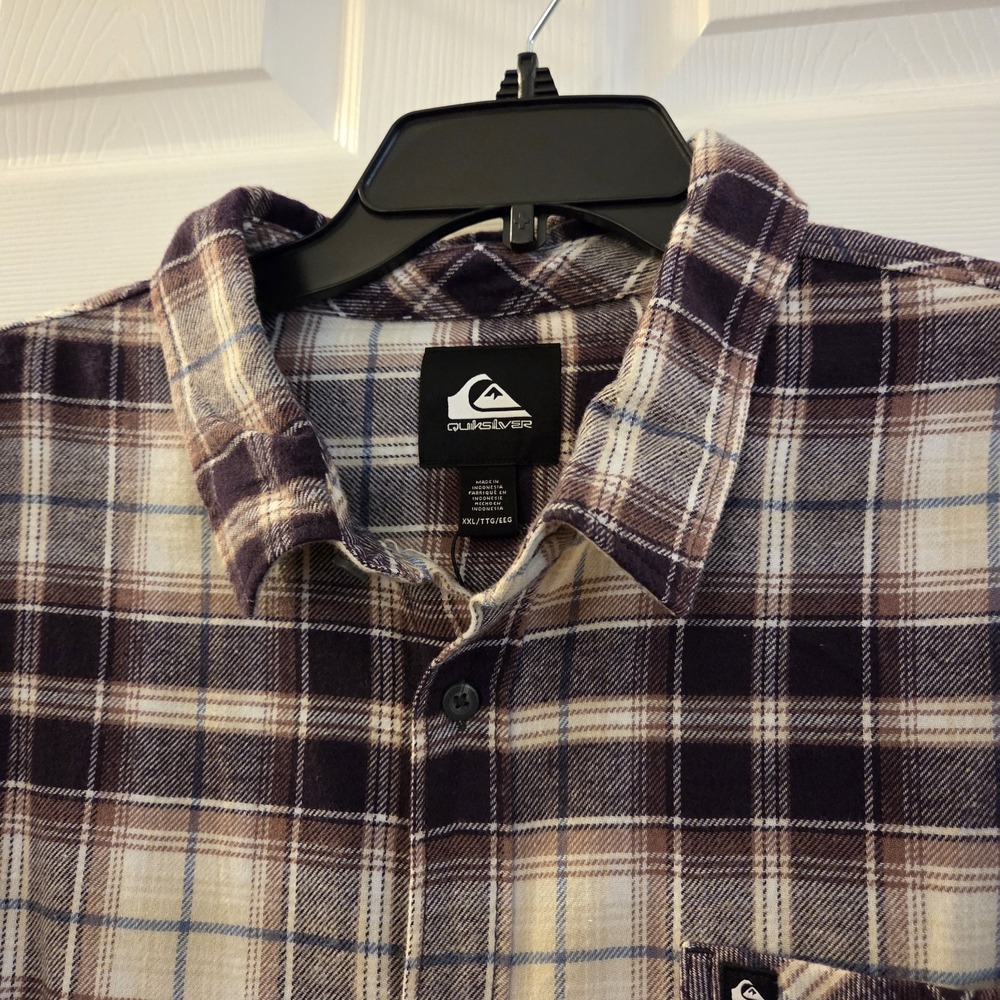 Quicksilver Shirt Mens XXL Purple Plaid Flannel 100% cotton Soft NWT casual - Picture 2 of 13